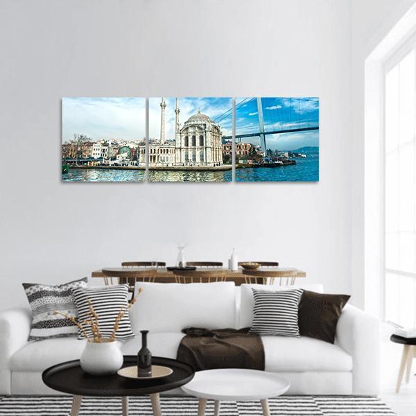 Ortakoy Mosque Panoramic Canvas Wall Art-3 Piece-25" x 08"-Tiaracle