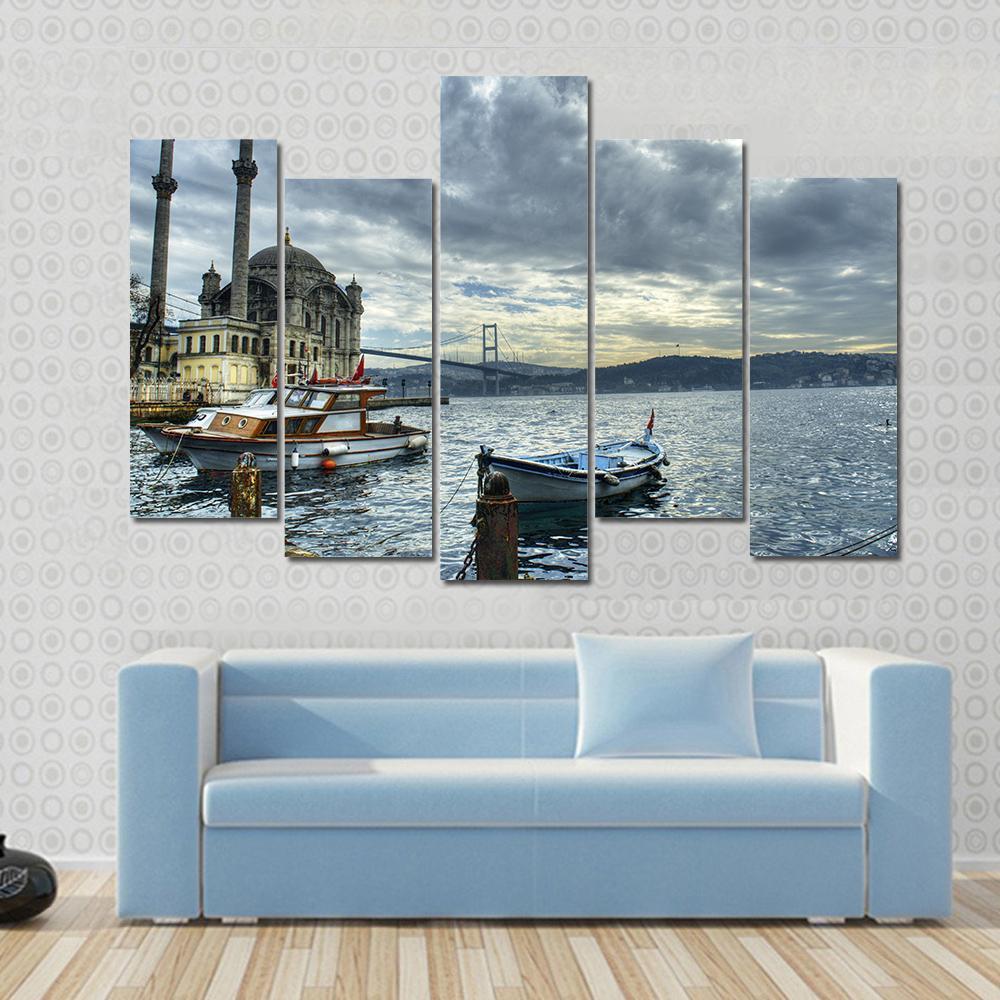 Ortakoy Mosque Istanbul Canvas Wall Art-5 Pop-Gallery Wrap-47" x 32"-Tiaracle