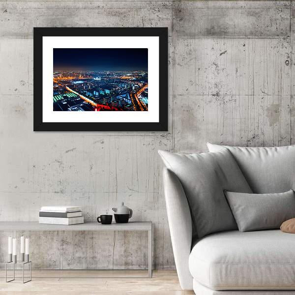 Osaka Bay Harbor Area At Night Canvas Wall Art-3 Horizontal-Gallery Wrap-25" x 16"-Tiaracle