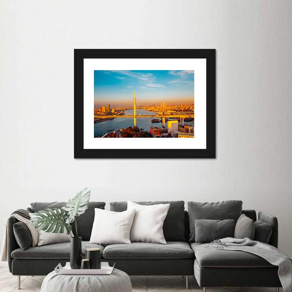 Osaka Port With Bridge And Cityscape Canvas Wall Art-3 Horizontal-Gallery Wrap-25" x 16"-Tiaracle