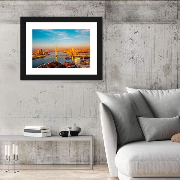 Osaka Port With Bridge And Cityscape Canvas Wall Art-3 Horizontal-Gallery Wrap-25" x 16"-Tiaracle