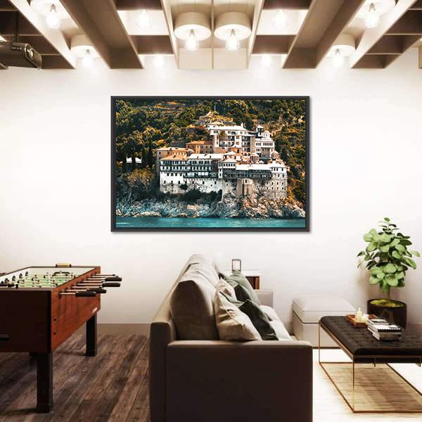 Osiou Gregoriou Monastery On Holy Mount Athos Canvas Wall Art-3 Horizontal-Gallery Wrap-25" x 16"-Tiaracle