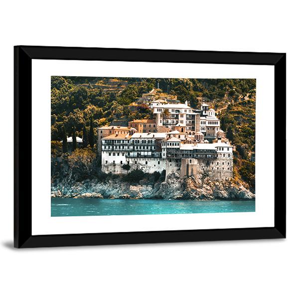 Osiou Gregoriou Monastery On Holy Mount Athos Canvas Wall Art-3 Horizontal-Gallery Wrap-25" x 16"-Tiaracle