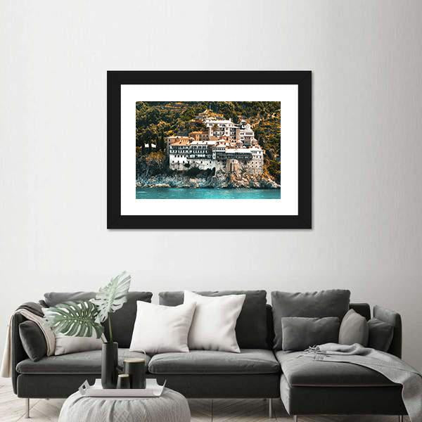 Osiou Gregoriou Monastery On Holy Mount Athos Canvas Wall Art-3 Horizontal-Gallery Wrap-25" x 16"-Tiaracle