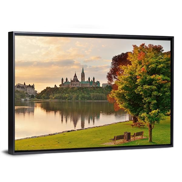 Ottawa City Skyline At Sunrise Over River Canvas Wall Art-3 Horizontal-Gallery Wrap-25" x 16"-Tiaracle