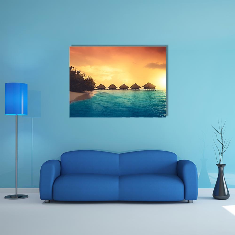 Over Water Bungalows Canvas Wall Art-1 Piece-Gallery Wrap-48" x 32"-Tiaracle