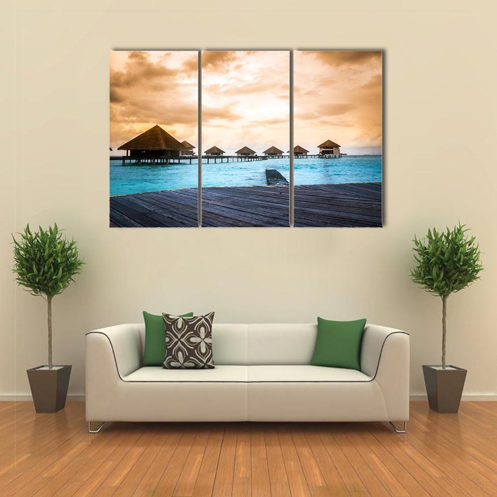 Over Water Bungalows Canvas Wall Art-3 Horizontal-Gallery Wrap-37" x 24"-Tiaracle