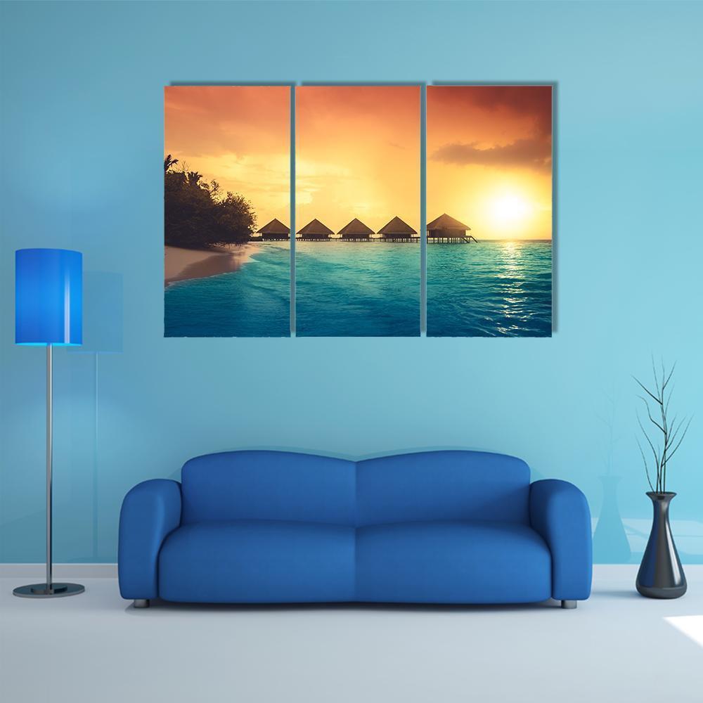Over Water Bungalows Canvas Wall Art-3 Horizontal-Gallery Wrap-37" x 24"-Tiaracle