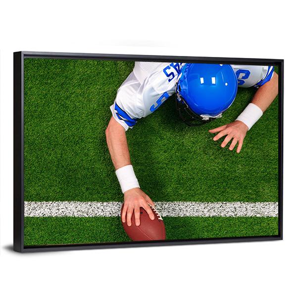 Overhead Photo Of Football Player Making A One Handed Touchdown Canvas Wall Art-3 Horizontal-Gallery Wrap-25" x 16"-Tiaracle