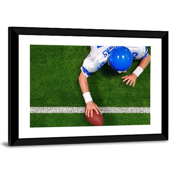 Overhead Photo Of Football Player Making A One Handed Touchdown Canvas Wall Art-3 Horizontal-Gallery Wrap-25" x 16"-Tiaracle