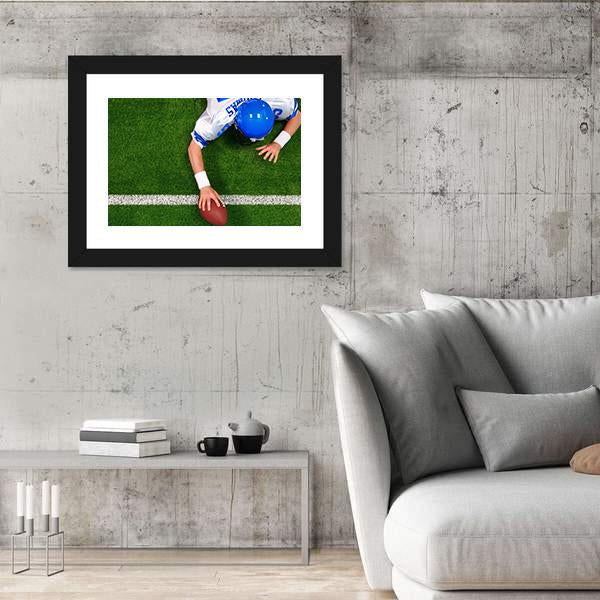 Overhead Photo Of Football Player Making A One Handed Touchdown Canvas Wall Art-3 Horizontal-Gallery Wrap-25" x 16"-Tiaracle
