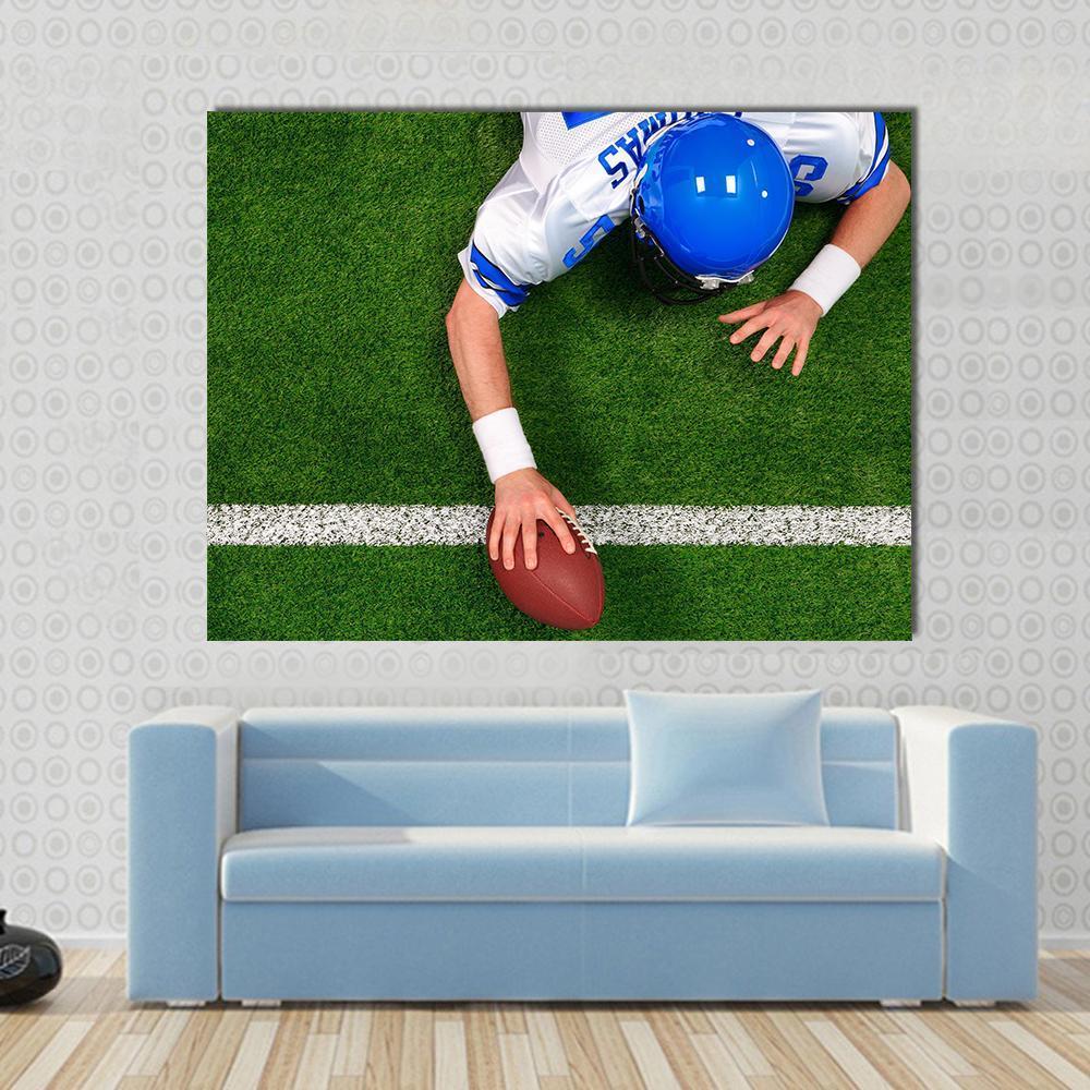 Overhead Photo Of Football Player Making A One Handed Touchdown Canvas Wall Art-1 Piece-Gallery Wrap-36" x 24"-Tiaracle