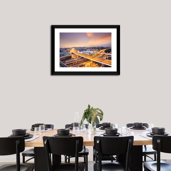 Overpass In The Night Canvas Wall Art-1 Piece-Framed Print-20" x 16"-Tiaracle