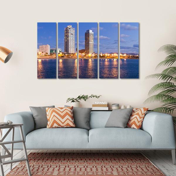 Overview Of Barcelona Spain To Mananecer Canvas Wall Art-5 Horizontal-Gallery Wrap-22" x 12"-Tiaracle