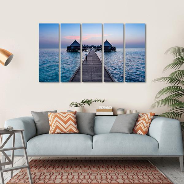 Overwater Bungalow In The Maldives Canvas Wall Art-5 Horizontal-Gallery Wrap-22" x 12"-Tiaracle