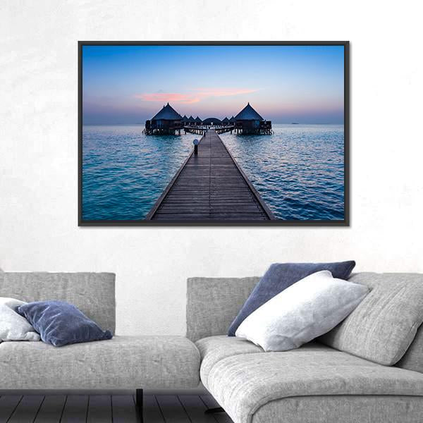 Overwater Bungalow In The Maldives Panoramic Canvas Wall Art-1 Piece-36" x 12"-Tiaracle