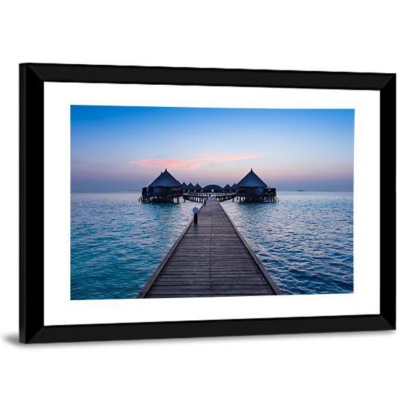 Overwater Bungalow In The Maldives Panoramic Canvas Wall Art-1 Piece-36" x 12"-Tiaracle