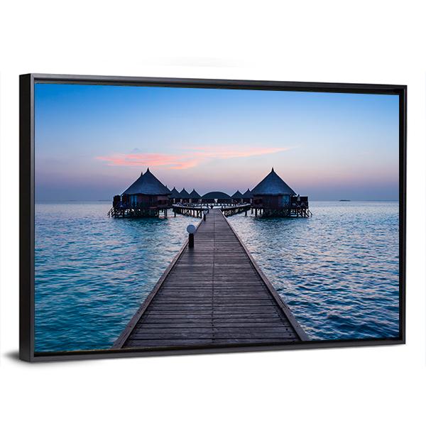 Overwater Bungalow In The Maldives Panoramic Canvas Wall Art-1 Piece-36" x 12"-Tiaracle