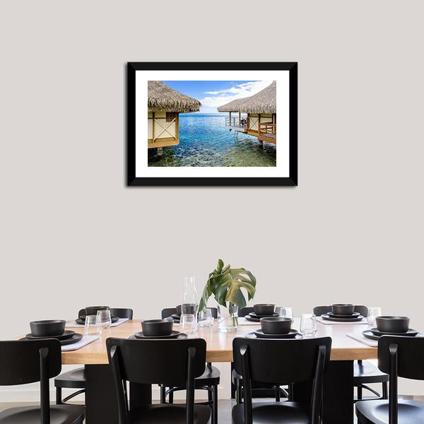Overwater Bungalows In Moorea Canvas Wall Art-1 Piece-Framed Print-20" x 16"-Tiaracle