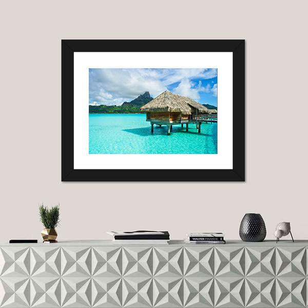 Overwater Thatched Roof Bungalow Canvas Wall Art-1 Piece-Framed Print-20" x 16"-Tiaracle