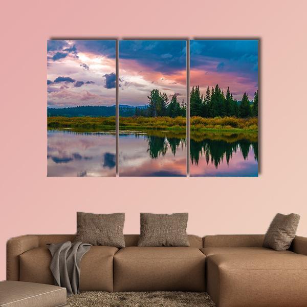 Oxbow Bend Sunset Canvas Wall Art-3 Horizontal-Gallery Wrap-37" x 24"-Tiaracle