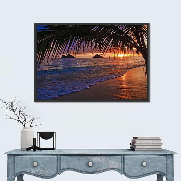 Pacific Sunrise At Lanikai Beach In Hawaii Canvas Wall Art-1 Piece-Floating Frame-24" x 16"-Tiaracle