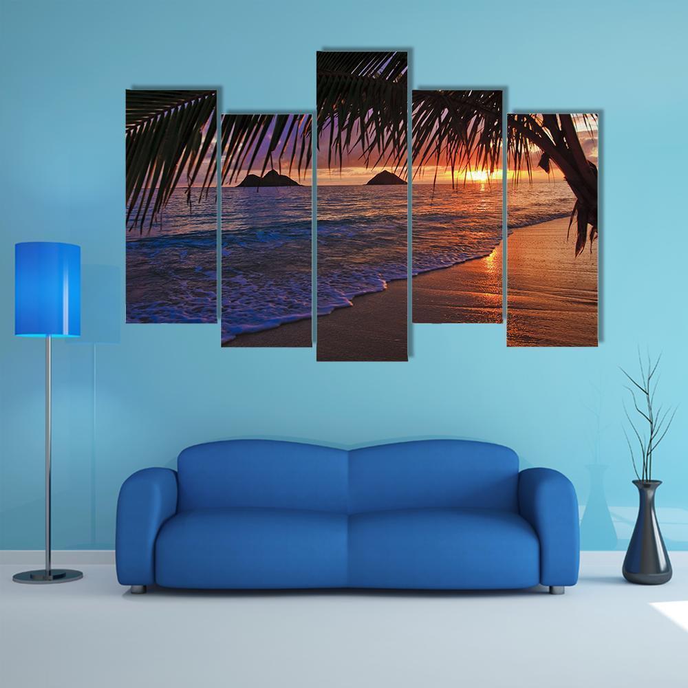 Pacific Sunrise At Lanikai Beach In Hawaii Canvas Wall Art-5 Pop-Gallery Wrap-47" x 32"-Tiaracle