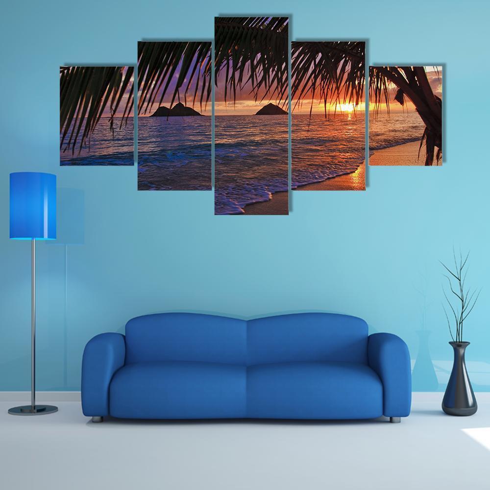 Pacific Sunrise At Lanikai Beach In Hawaii Canvas Wall Art-5 Star-Gallery Wrap-62" x 32"-Tiaracle
