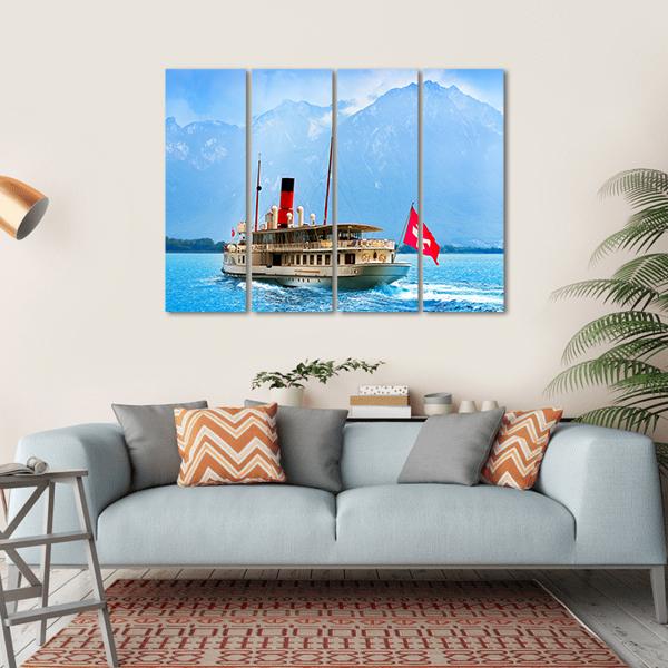 Paddle Steamer In Geneva Lake Canvas Wall Art-4 Horizontal-Gallery Wrap-34" x 24"-Tiaracle