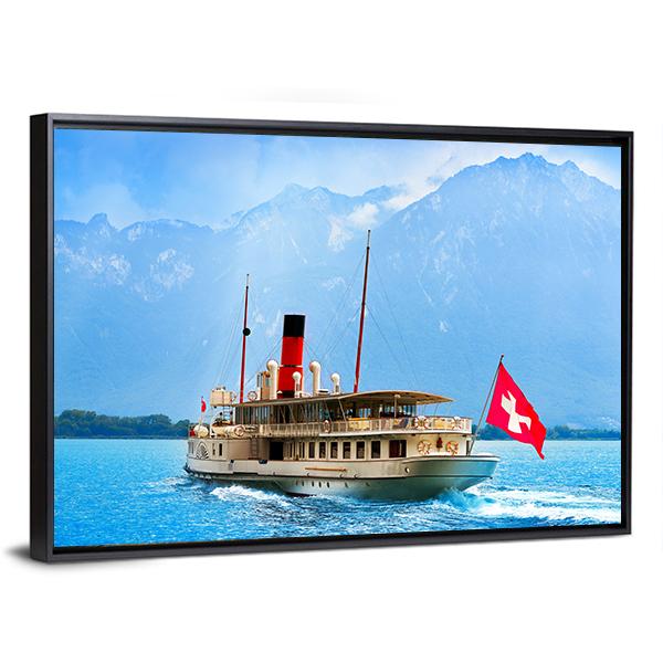 Paddle Steamer In Geneva Lake Canvas Wall Art-3 Horizontal-Gallery Wrap-25" x 16"-Tiaracle