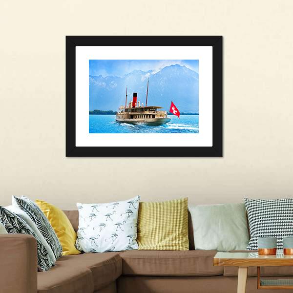 Paddle Steamer In Geneva Lake Canvas Wall Art-3 Horizontal-Gallery Wrap-25" x 16"-Tiaracle