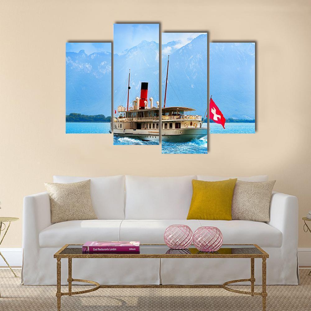 Paddle Steamer In Geneva Lake Canvas Wall Art-4 Pop-Gallery Wrap-50" x 32"-Tiaracle