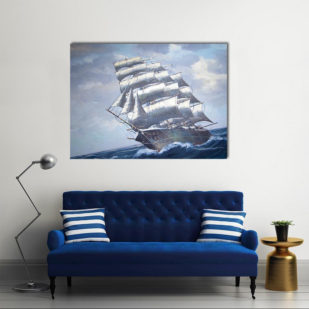 Painting Of A Sail Ship Canvas Wall Art-1 Piece-Gallery Wrap-36" x 24"-Tiaracle