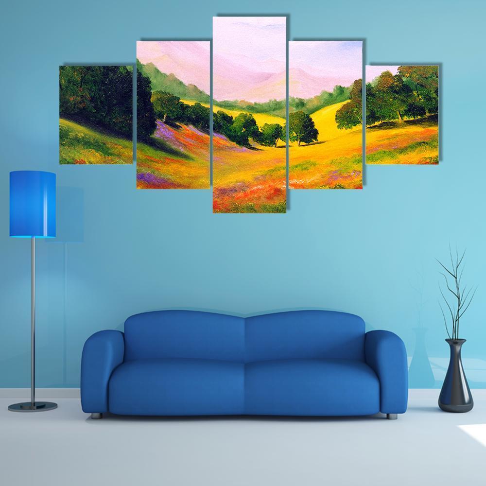 Painting Of Landscape Canvas Wall Art-5 Star-Gallery Wrap-62" x 32"-Tiaracle