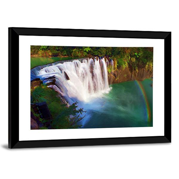 Painting Style Of Shifen Waterfall In Taiwan Canvas Wall Art-3 Horizontal-Gallery Wrap-25" x 16"-Tiaracle