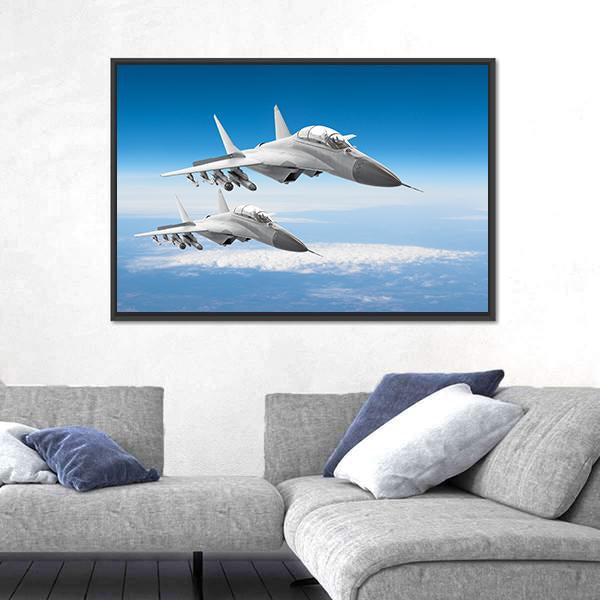 Pair Of Military Fighters Jet Aircraft Canvas Wall Art-3 Horizontal-Gallery Wrap-25" x 16"-Tiaracle