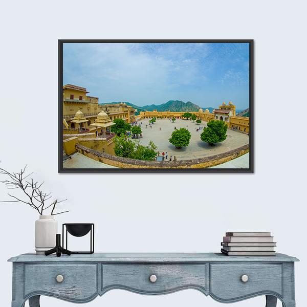 Palace In Amber Fort Canvas Wall Art-1 Piece-Floating Frame-24" x 16"-Tiaracle