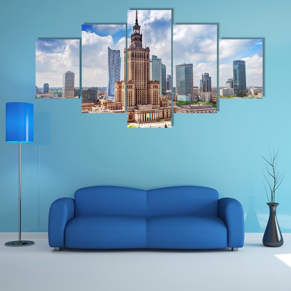 Palace Of Culture And Science Canvas Wall Art-5 Star-Gallery Wrap-62" x 32"-Tiaracle