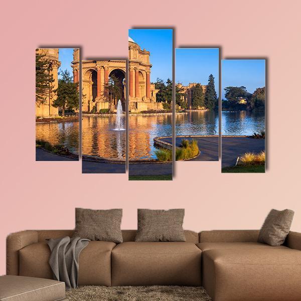 Palace Of Fine Arts With Lagoon And Fountain Canvas Wall Art-5 Pop-Gallery Wrap-47" x 32"-Tiaracle