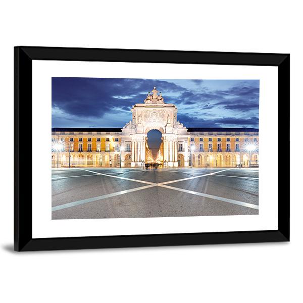 Praca do Comercio In Lisbon Panoramic Canvas Wall Art-1 Piece-36" x 12"-Tiaracle