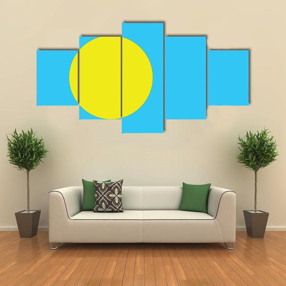 Palau Flag Canvas Wall Art-5 Star-Gallery Wrap-62" x 32"-Tiaracle