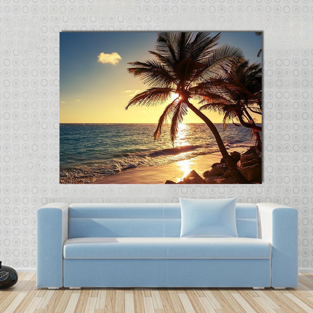 Palm Tree On Tropical Beach Canvas Wall Art-1 Piece-Gallery Wrap-36" x 24"-Tiaracle