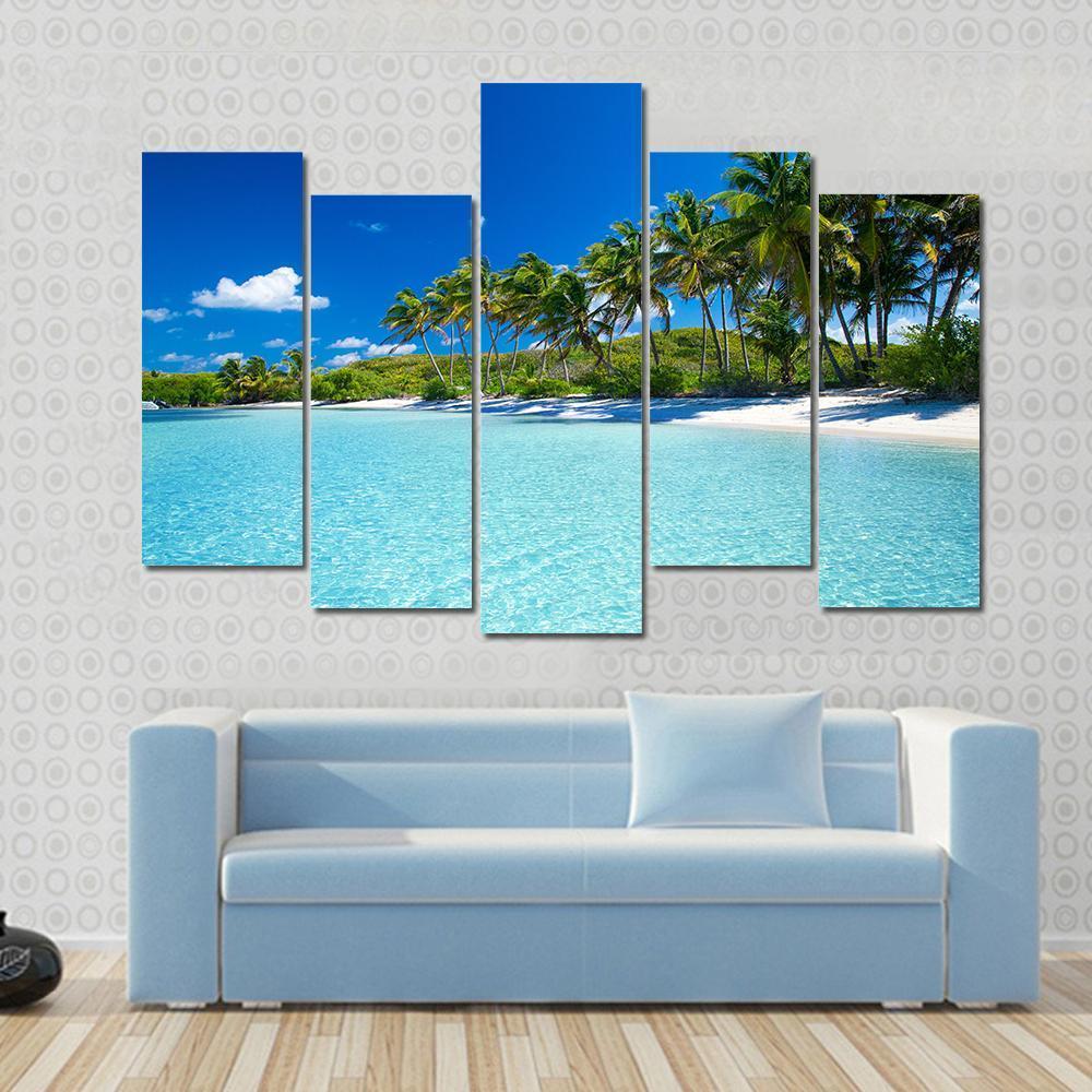 Palm Trees & Tropical Beach Canvas Wall Art-5 Pop-Gallery Wrap-47" x 32"-Tiaracle