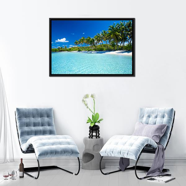 Palm Trees & Tropical Beach Canvas Wall Art-1 Piece-Floating Frame-24" x 16"-Tiaracle