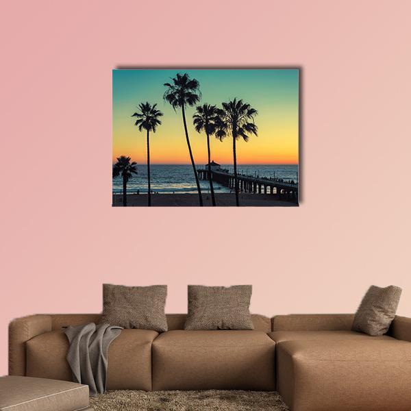 Palm Trees At California Beach Canvas Wall Art-1 Piece-Gallery Wrap-48" x 32"-Tiaracle