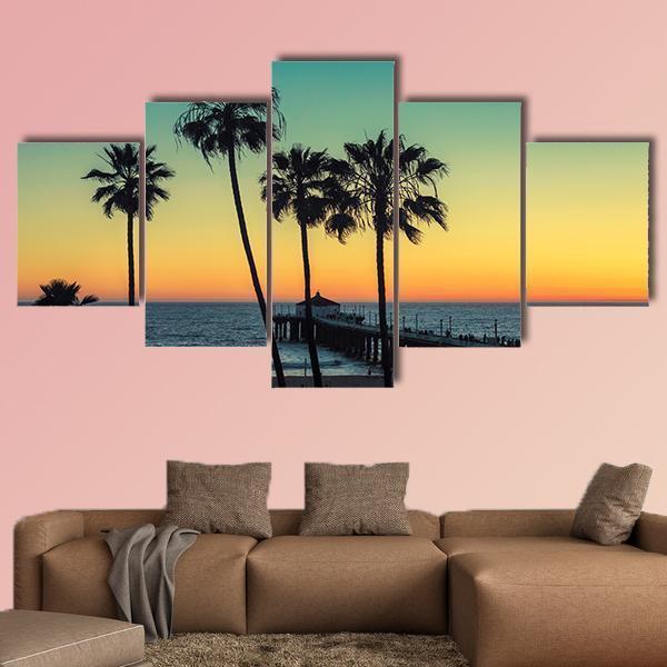 Palm Trees At California Beach Canvas Wall Art-5 Star-Gallery Wrap-62" x 32"-Tiaracle