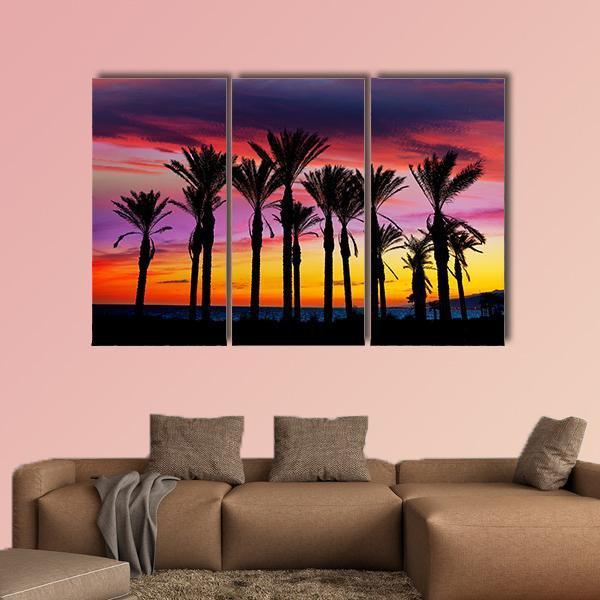 Palm Trees In Retamar Beach At Spain Canvas Wall Art-3 Horizontal-Gallery Wrap-25" x 16"-Tiaracle