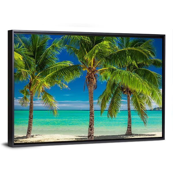 Palm Trees Over Blue Lagoon In Fiji Islands Canvas Wall Art-3 Horizontal-Gallery Wrap-25" x 16"-Tiaracle