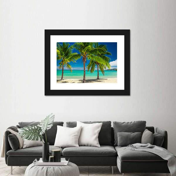 Palm Trees Over Blue Lagoon In Fiji Islands Canvas Wall Art-3 Horizontal-Gallery Wrap-25" x 16"-Tiaracle