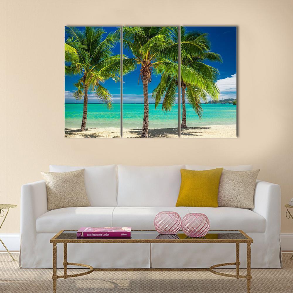 Palm Trees Over Blue Lagoon In Fiji Islands Canvas Wall Art-3 Horizontal-Gallery Wrap-37" x 24"-Tiaracle